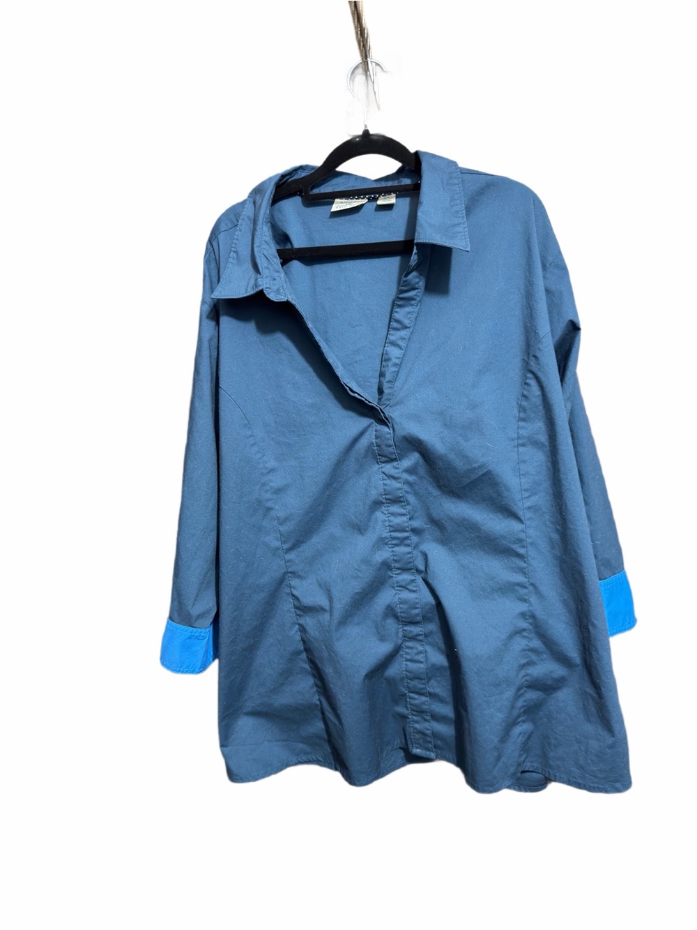 4X Riders by Lee Blue Button-Down Blouse W Collar & Contrasting Blue Cuffs